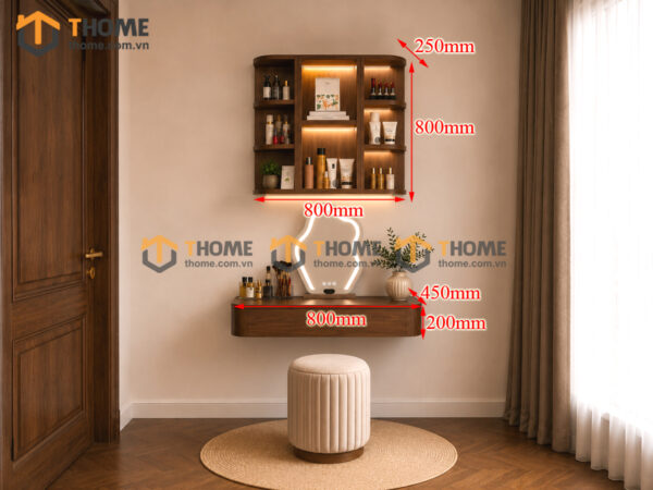 Bàn Trang Điểm Gỗ Sồi Tự Nhiên Treo Tường BTD-19SN