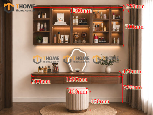 Bàn Trang Điểm Gỗ Sồi Tự Nhiên Treo Tường BTD-19SN