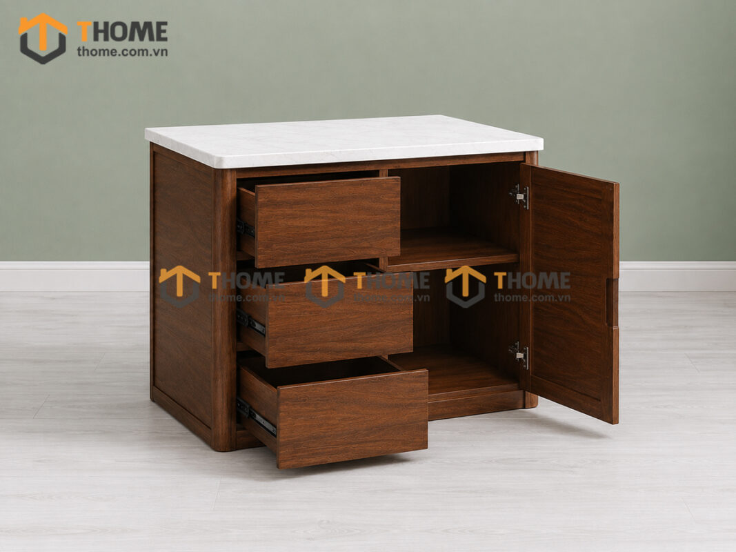 Bếp Đảo Gỗ Sồi Tự Nhiên Nova 1 Cánh 3 Hộc Kéo BD-05SN