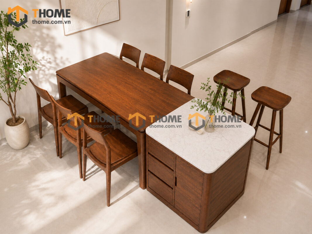 Bếp Đảo Gỗ Sồi Tự Nhiên Nova 1 Cánh 3 Hộc Kéo BD-05SN