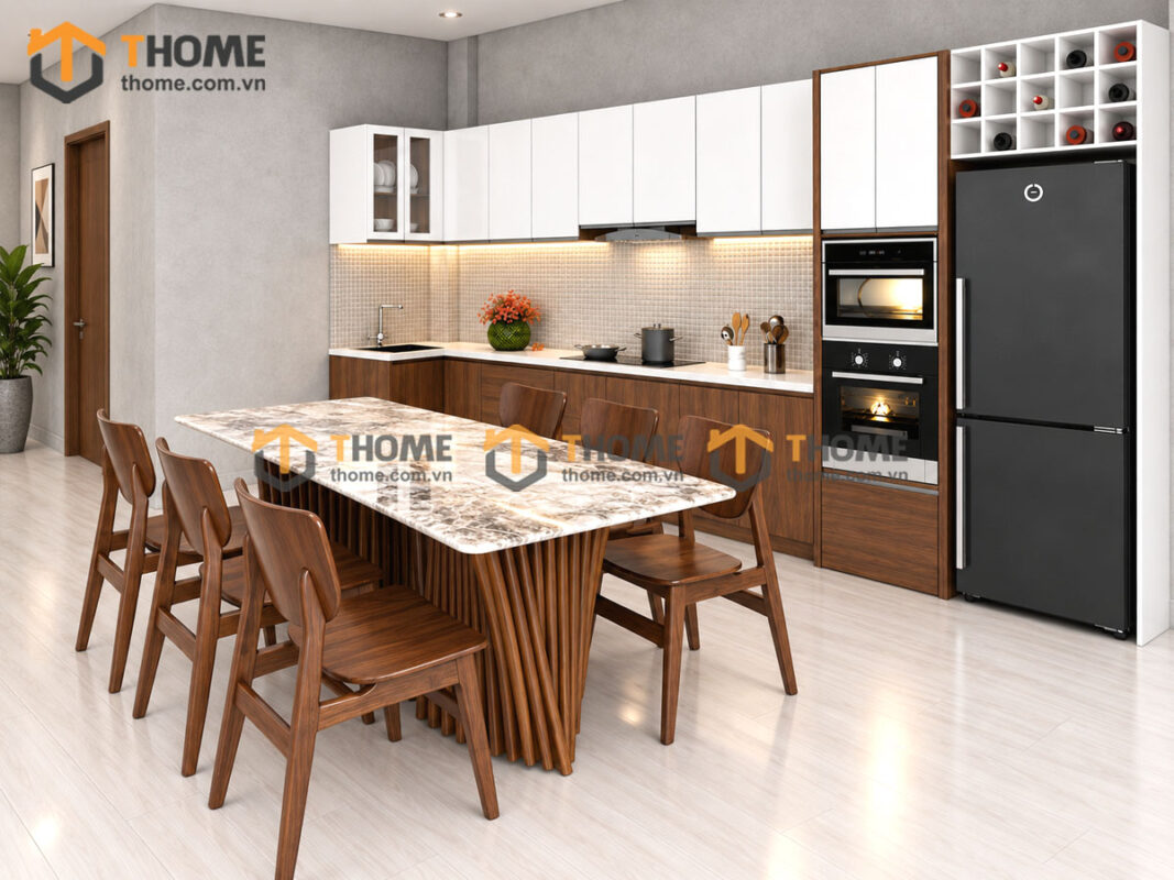 Thiết Kế Bộ Phòng Ăn Số 04 Cánh & Thùng Melamin TKPA-04SN