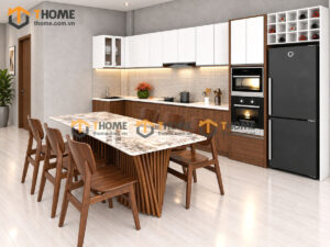 Thiết Kế Bộ Phòng Ăn Số 04 Cánh & Thùng Melamin TKPA-04SN