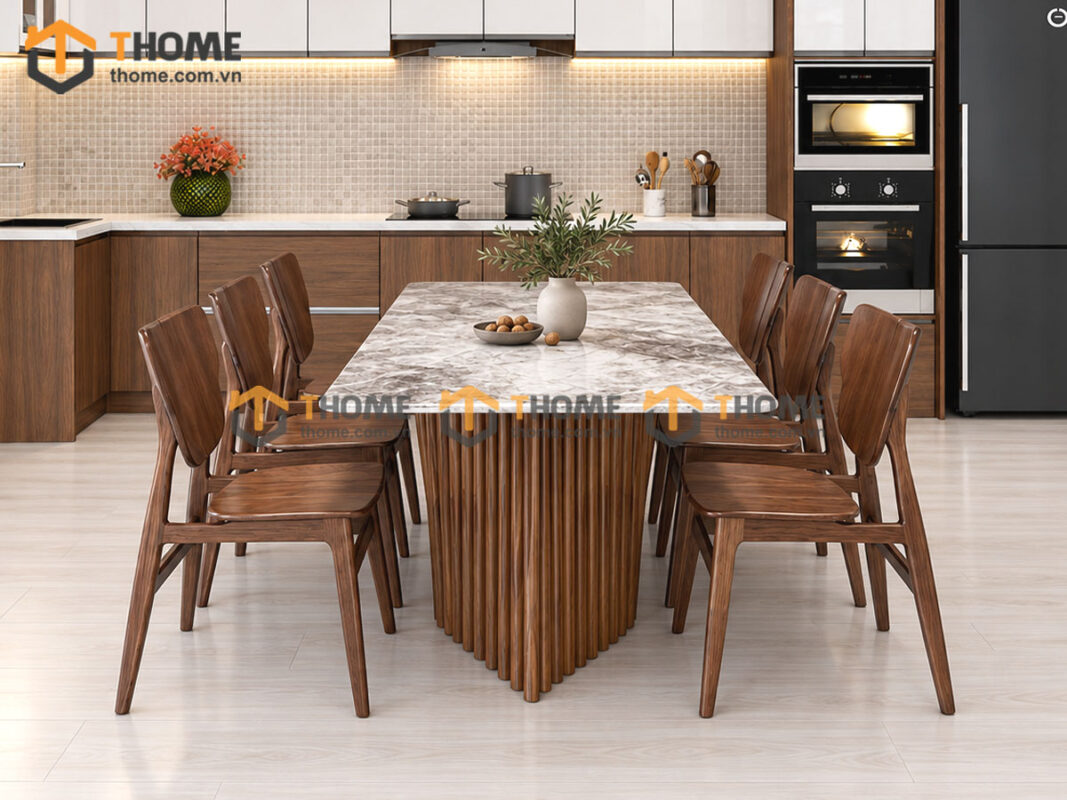 Thiết Kế Bộ Phòng Ăn Số 04 Cánh & Thùng Melamin TKPA-04SN