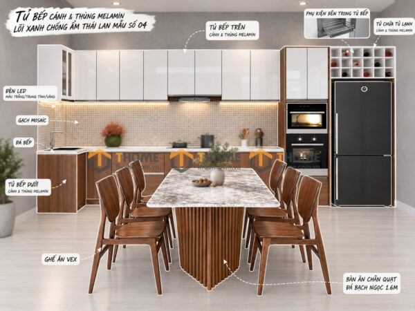 Thiết Kế Bộ Phòng Ăn Số 04 Cánh & Thùng Melamin TKPA-04SN