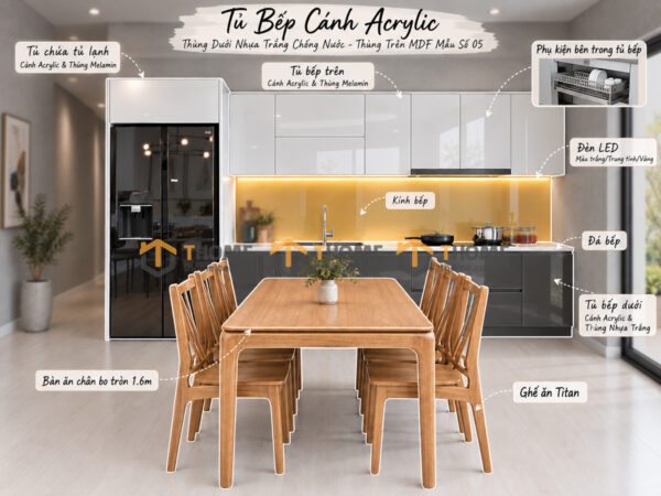 Thiết Kế Bộ Phòng Ăn Số 05 Cánh Acrylic TKPA-05SN