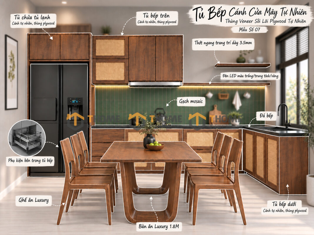 Thiết Kế Bộ Phòng Ăn Gỗ Sồi Tự Nhiên Số 07 Cánh Mây TKPA-07SN
