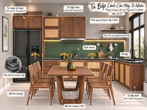 Thiết Kế Bộ Phòng Ăn Gỗ Sồi Tự Nhiên Số 07 Cánh Mây TKPA-07SN