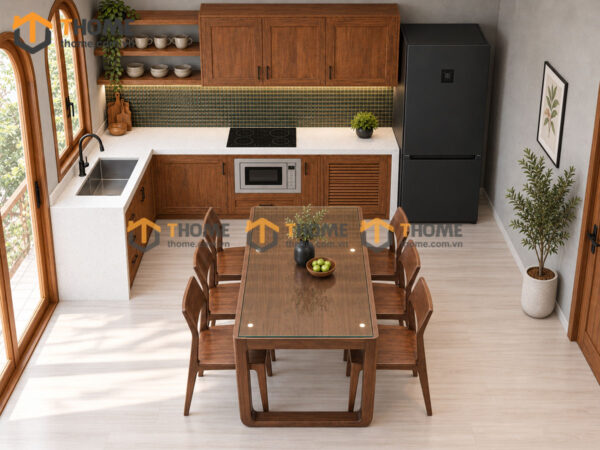 Thiết Kế Bộ Phòng Ăn Gỗ Sồi Tự Nhiên Số 08 Bếp Đanh TKPA-08SN
