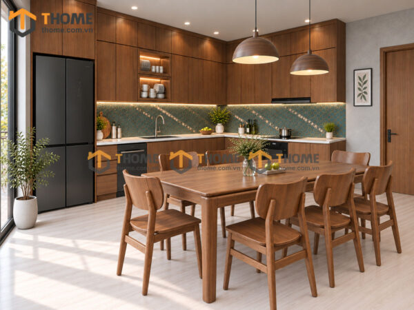 Thiết Kế Bộ Phòng Ăn Gỗ Sồi Tự Nhiên Số 09 Cánh Veneer TKPA-09SN