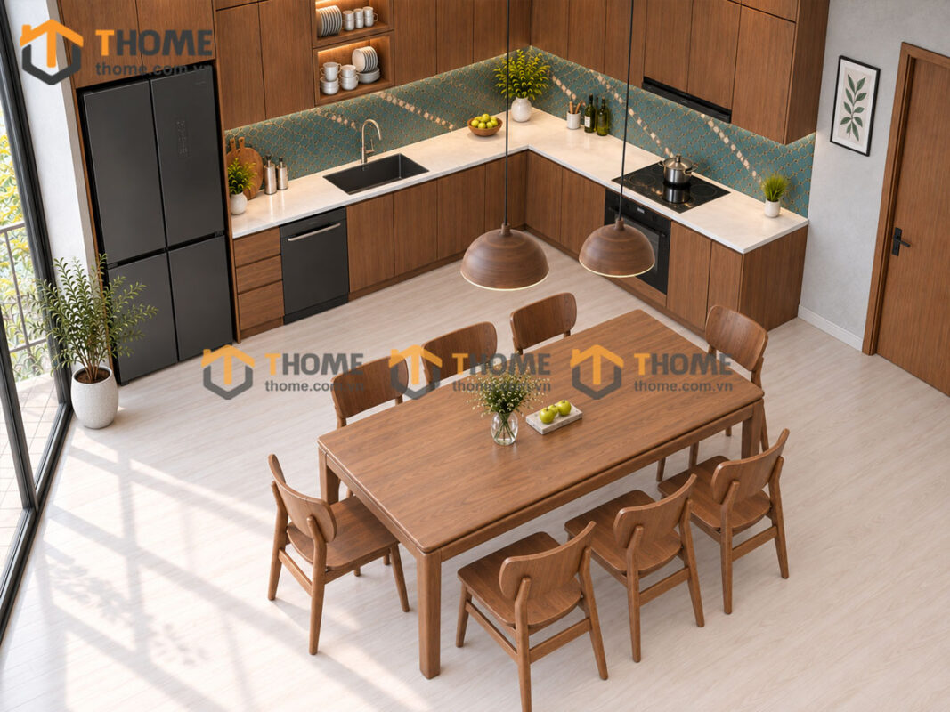 Thiết Kế Bộ Phòng Ăn Gỗ Sồi Tự Nhiên Số 09 Cánh Veneer TKPA-09SN