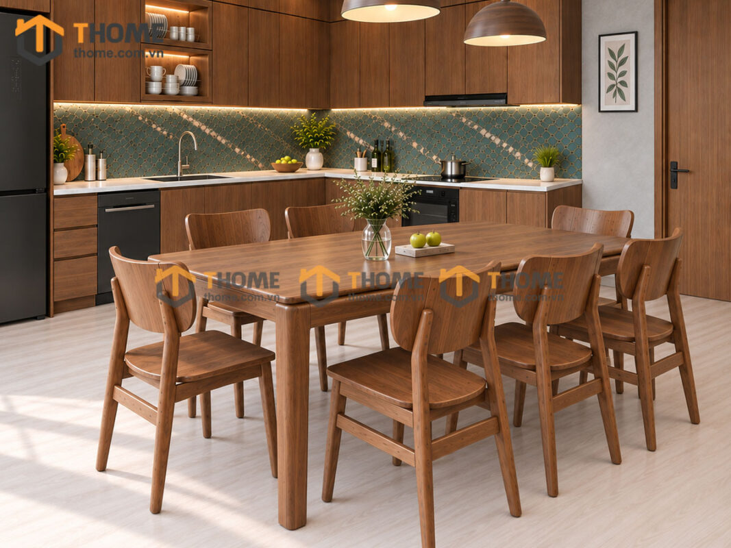 Thiết Kế Bộ Phòng Ăn Gỗ Sồi Tự Nhiên Số 09 Cánh Veneer TKPA-09SN
