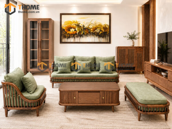 Thiết Kế Bộ Phòng Khách Gỗ Sồi Tự Nhiên Số 07 Chân Quỳ TKPK-07SN