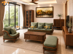 Thiết Kế Bộ Phòng Khách Gỗ Sồi Tự Nhiên Số 07 Chân Quỳ TKPK-07SN
