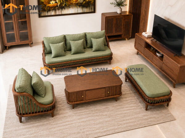Thiết Kế Bộ Phòng Khách Gỗ Sồi Tự Nhiên Số 07 Chân Quỳ TKPK-07SN