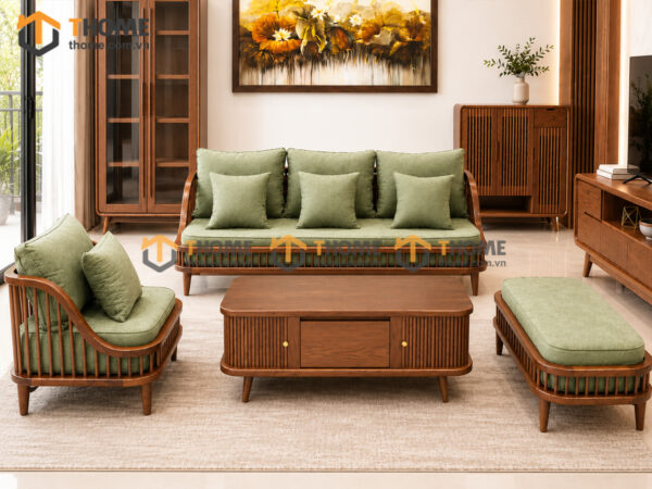 Thiết Kế Bộ Phòng Khách Gỗ Sồi Tự Nhiên Số 07 Chân Quỳ TKPK-07SN