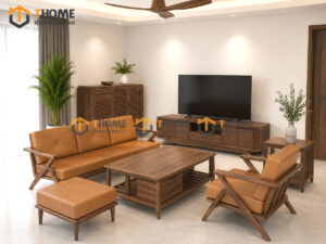 Thiết Kế Bộ Phòng Khách Gỗ Sồi Tự Nhiên Số 08 Chân Quỳ TKPK-08SN