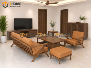 Thiết Kế Bộ Phòng Khách Gỗ Sồi Tự Nhiên Số 08 Chân Quỳ TKPK-08SN