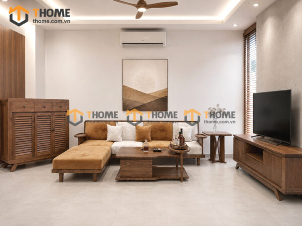 Thiết Kế Bộ Phòng Khách Gỗ Sồi Tự Nhiên Số 09 Chân Quỳ TKPK-09SN