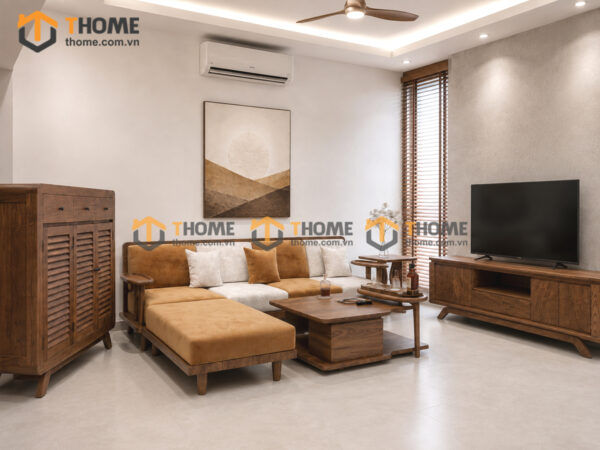Thiết Kế Bộ Phòng Khách Gỗ Sồi Tự Nhiên Số 09 Chân Quỳ TKPK-09SN