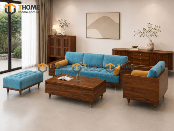 Thiết Kế Bộ Phòng Khách Gỗ Sồi Tự Nhiên Số 10 Chân Quỳ TKPK-10SN