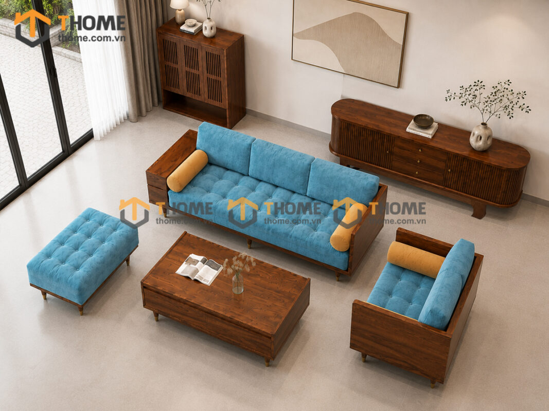 Thiết Kế Bộ Phòng Khách Gỗ Sồi Tự Nhiên Số 10 Chân Quỳ TKPK-10SN