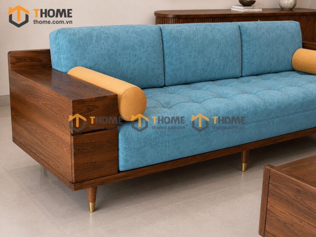 Thiết Kế Bộ Phòng Khách Gỗ Sồi Tự Nhiên Số 10 Chân Quỳ TKPK-10SN