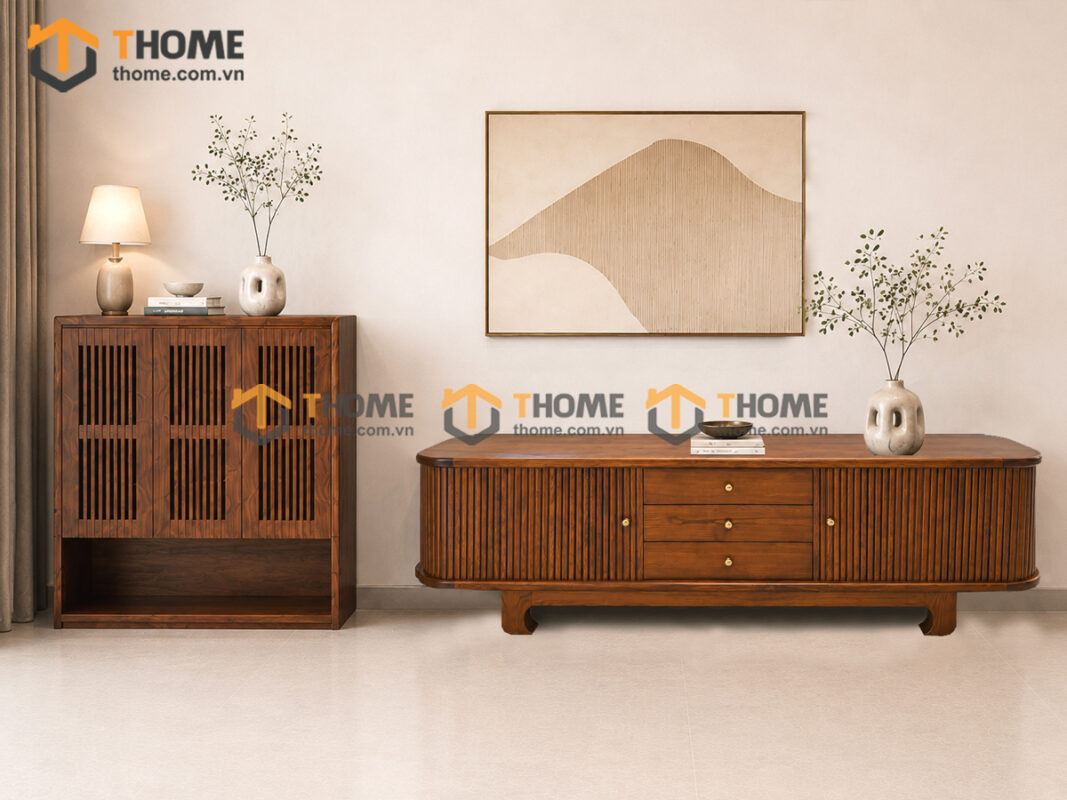 Thiết Kế Bộ Phòng Khách Gỗ Sồi Tự Nhiên Số 10 Chân Quỳ TKPK-10SN