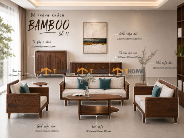 Thiết Kế Bộ Phòng Khách Gỗ Sồi Tự Nhiên Số 11 Chân Quỳ TKPK-11SN