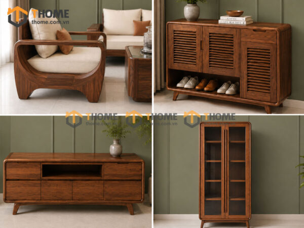 Thiết Kế Bộ Phòng Khách Gỗ Sồi Tự Nhiên Số 13 Chân Quỳ TKPK-13SN