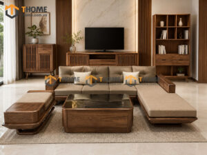 Thiết Kế Bộ Phòng Khách Gỗ Sồi Tự Nhiên Số 15 Chân Quỳ TKPK-15SN