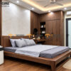 Giường Ngủ 100% Gỗ Sồi Tự Nhiên Đầu Gỗ Sọc Đứng Movado Màu Óc Chó GN-31SN