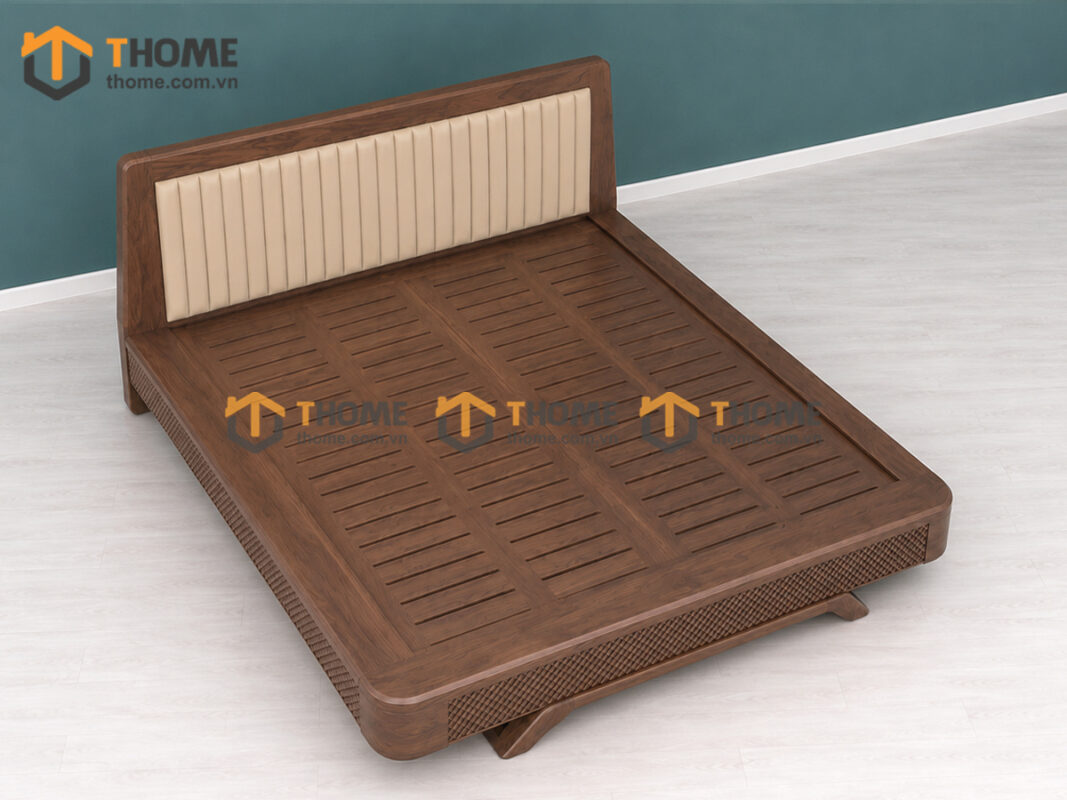 Giường Ngủ Gỗ Sồi Tự Nhiên 100% Đầu Nệm Chân U GNĐN-18SN