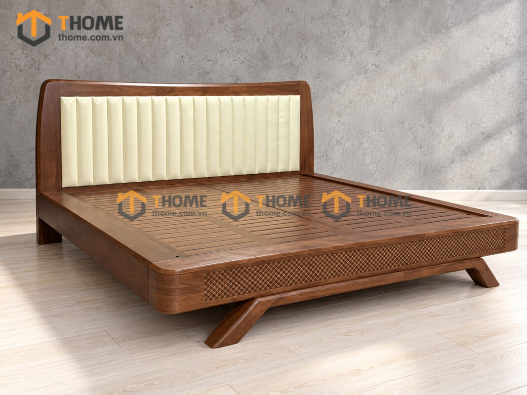 Giường Ngủ 100% Gỗ Sồi Tự Nhiên Đầu Nệm Chân U Dầy GNĐN-19SN