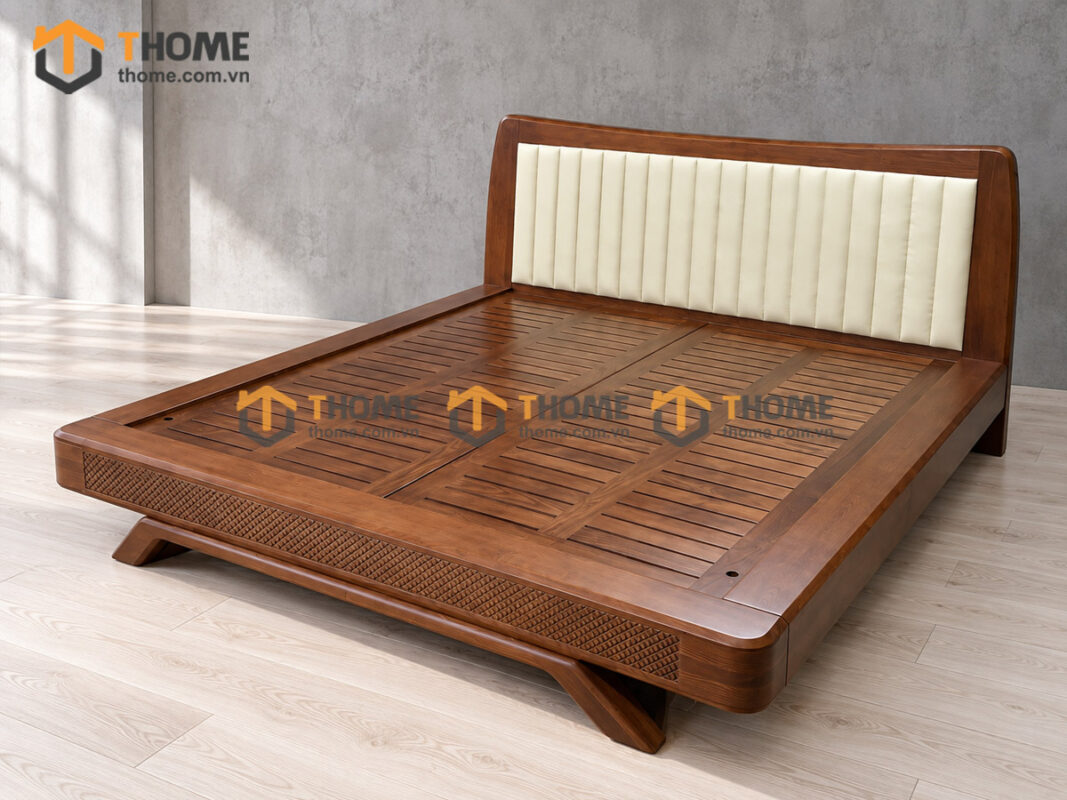 Giường Ngủ 100% Gỗ Sồi Tự Nhiên Đầu Nệm Chân U Dầy GNĐN-19SN