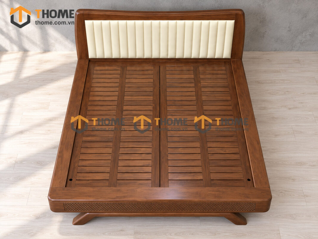 Giường Ngủ 100% Gỗ Sồi Tự Nhiên Đầu Nệm Chân U Dầy GNĐN-19SN