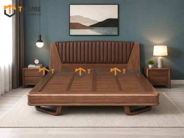 Giường Ngủ Gỗ Sồi Tự Nhiên 100% Đầu Nệm Chân Chéo GNĐN-19SN