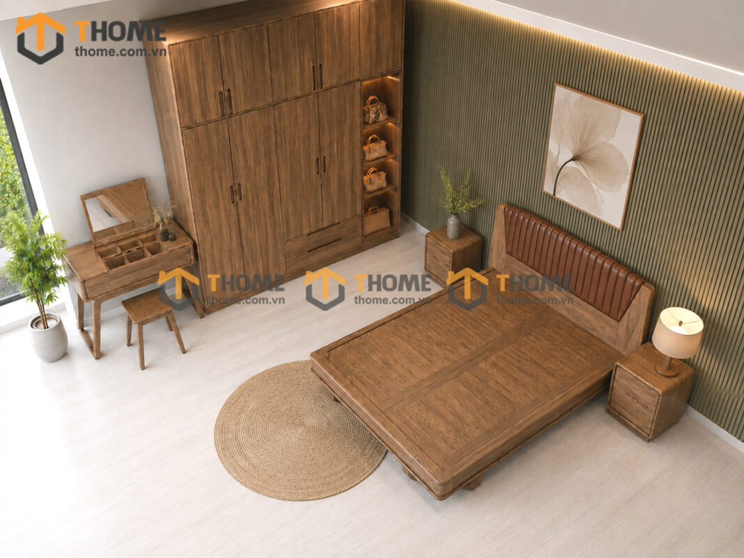 Bộ Phòng Ngủ Số 22 Gỗ Sồi Tự Nhiên Giường Movado Chân Chéo TKPN-22SN