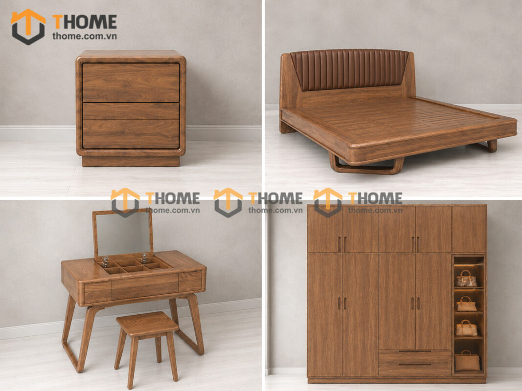 Bộ Phòng Ngủ Số 22 Gỗ Sồi Tự Nhiên Giường Movado Chân Chéo TKPN-22SN