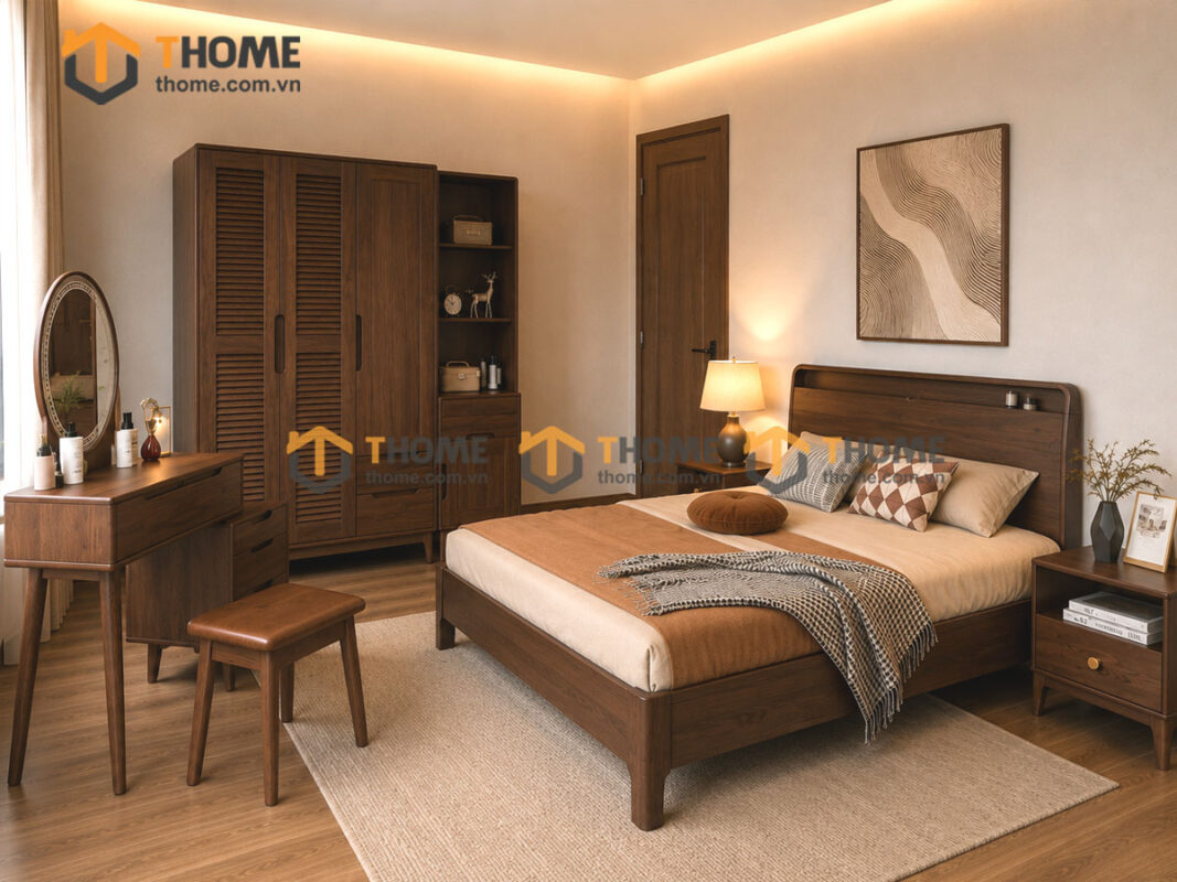 Bộ Phòng Ngủ Số 22 Gỗ Sồi Tự Nhiên Giường Toto TKPN-22SN