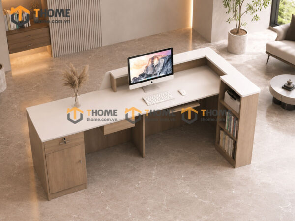 Quầy Lễ Tân Gỗ Sồi Tự Nhiên Số 05 Góc L Kích Thước 2.2mx1.1m QUAYLETAN-05SN