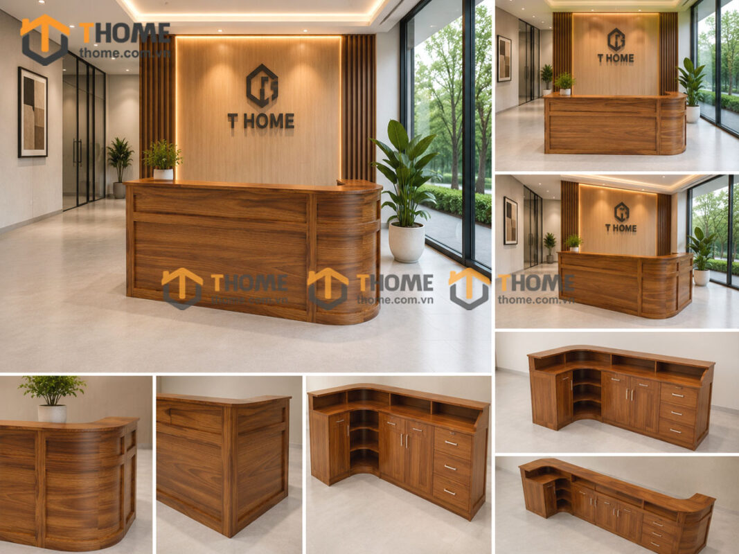 Quầy Lễ Tân Gỗ Sồi Tự Nhiên Số 1 2.2m QUAYLETAN-01SN