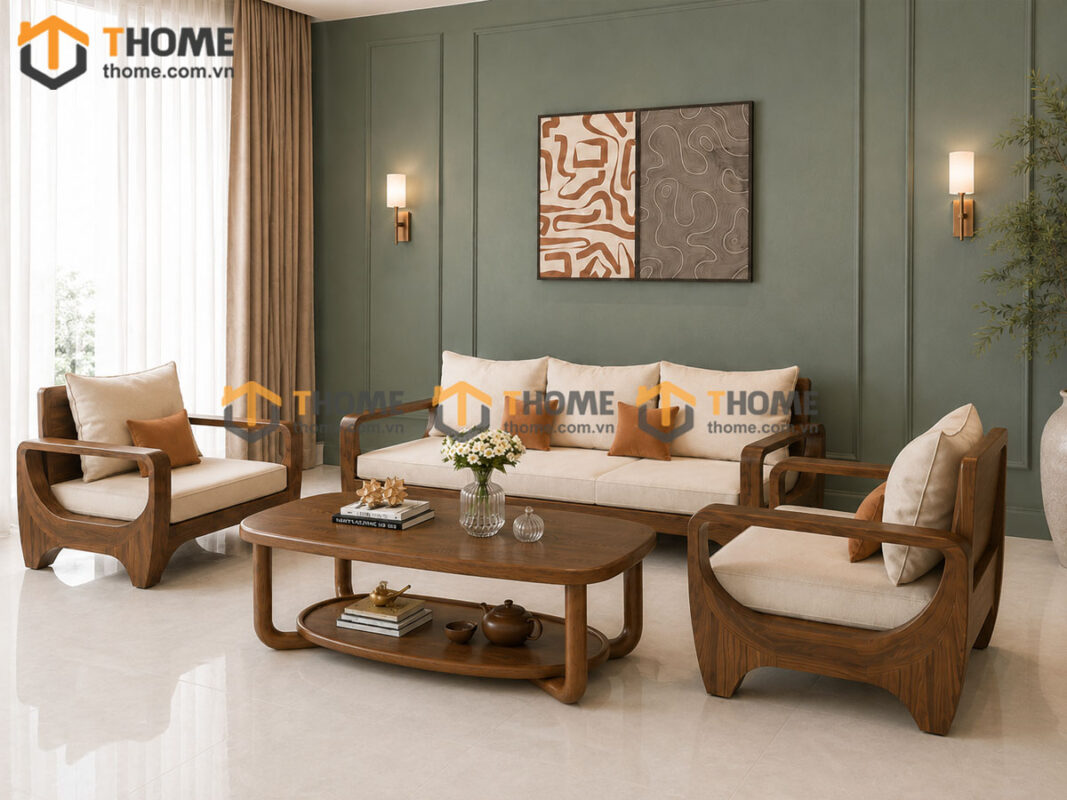 Sofa Gỗ Sồi Tự Nhiên BigBoss Chân Voi Màu Óc Chó SFĐ-42SN