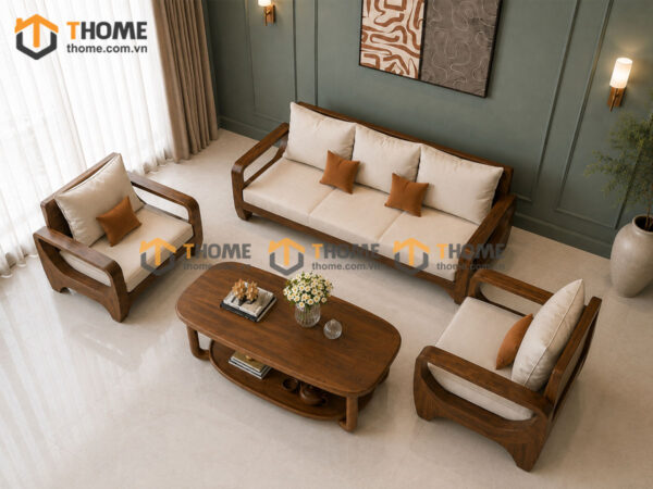 Sofa Gỗ Sồi Tự Nhiên BigBoss Chân Voi Màu Óc Chó SFĐ-42SN