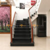 Tay Vịn Gỗ Sồi Hình Tròn Khung Kính Bậc Cầu Thang Đá Tự Nhiên TAYVIN-04SN
