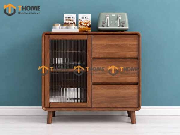 Tủ Chén Gỗ Sồi Tự Nhiên 1 Cánh Mở Kính Mờ TC1T-18SN