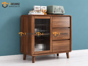 Tủ Chén Gỗ Sồi Tự Nhiên 1 Cánh Mở Kính Mờ TC1T-18SN