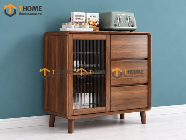 Tủ Chén Gỗ Sồi Tự Nhiên 1 Cánh Mở Kính Mờ TC1T-18SN