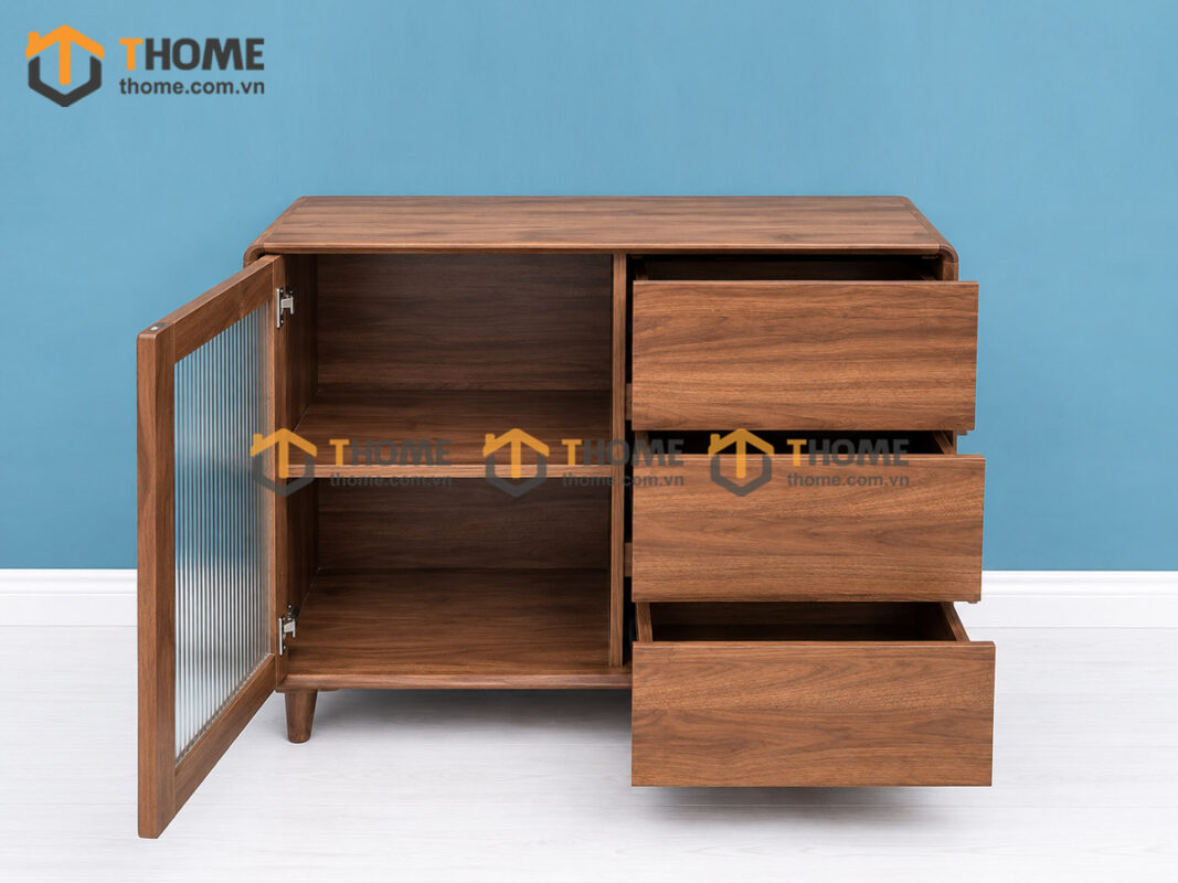 Tủ Chén Gỗ Sồi Tự Nhiên 1 Cánh Mở Kính Mờ TC1T-18SN