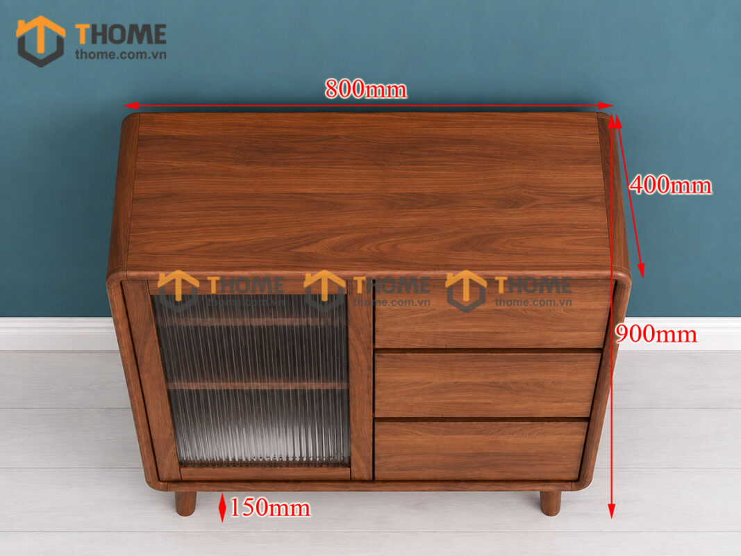 Tủ Chén Gỗ Sồi Tự Nhiên 1 Cánh Mở Kính Mờ TC1T-18SN