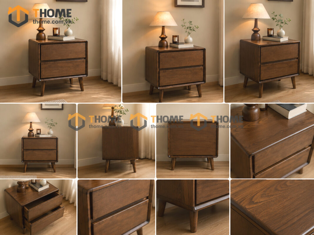Tủ Đầu Giường Gỗ Sồi Tự Nhiên Cuba 2 Hộc Kéo TDG-14SN